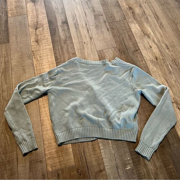 John Galt Light Blue Billie Cardigan Sweater V Neck Cable Knit Cropped - Picture 2 of 7